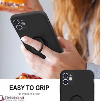 Silikoninis dėklas su žiedu ir kameros apsauga - juodas (Apple Iphone 11) Silikoninis dėklas su žiedu ir kameros apsauga - juodas (Apple Iphone 11)
